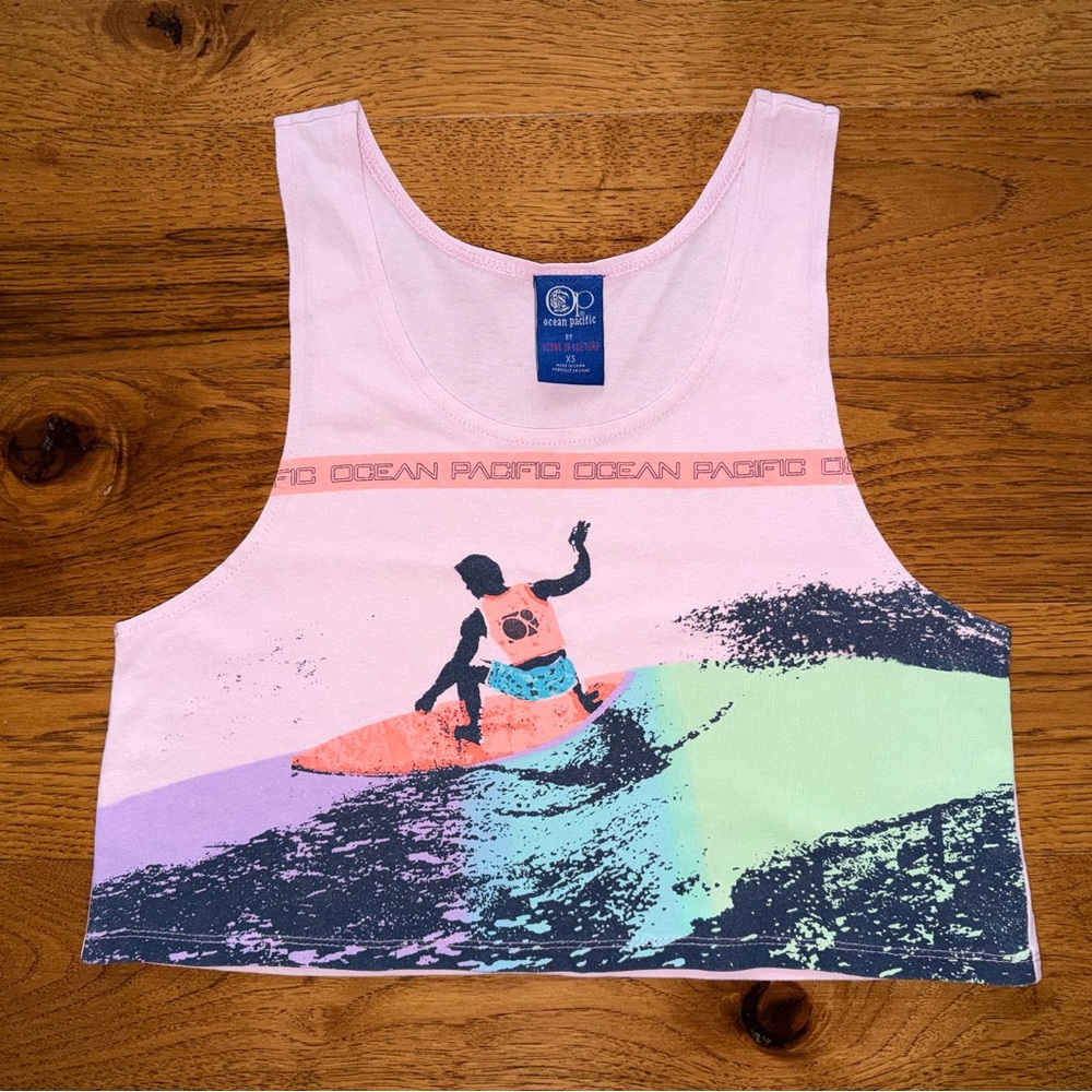 Urban Outfitters 80s Ocean Pacific Surfer Graphic Cropped Tank Top Size XS